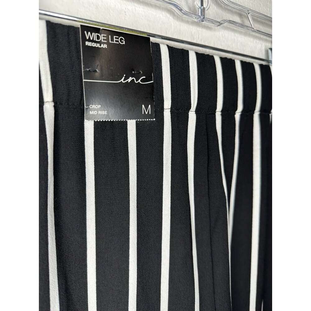 International Concepts Black White Stripe Wide Leg Stretch Waist Pants Medium - Picture 4 of 10